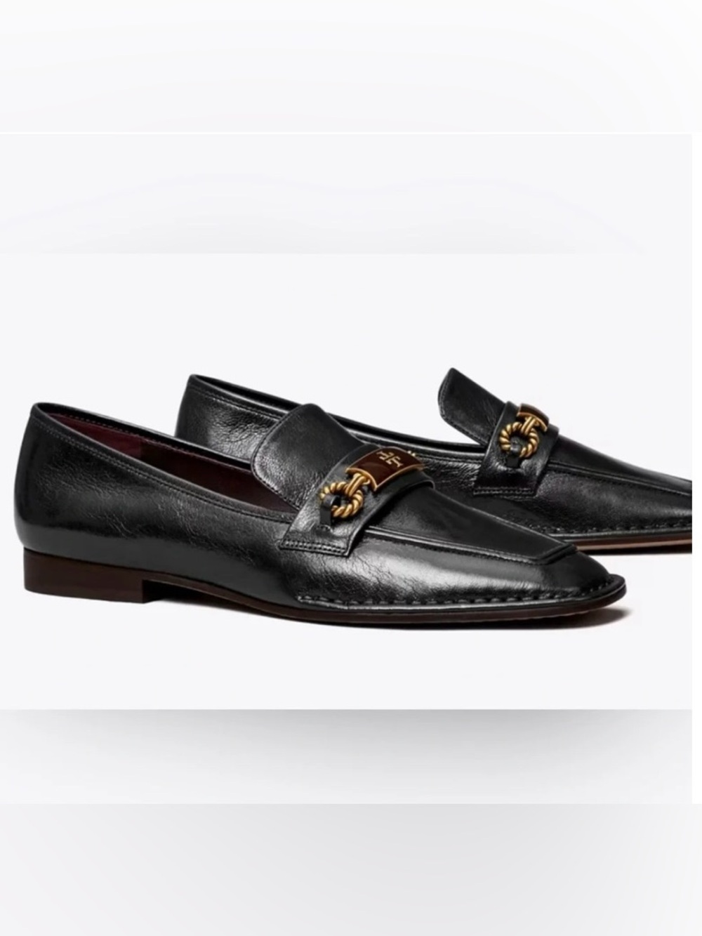 Tory Burch Size 9.5 Perrine Loafer Shoes Square Toe Logo Leather Perfect Black